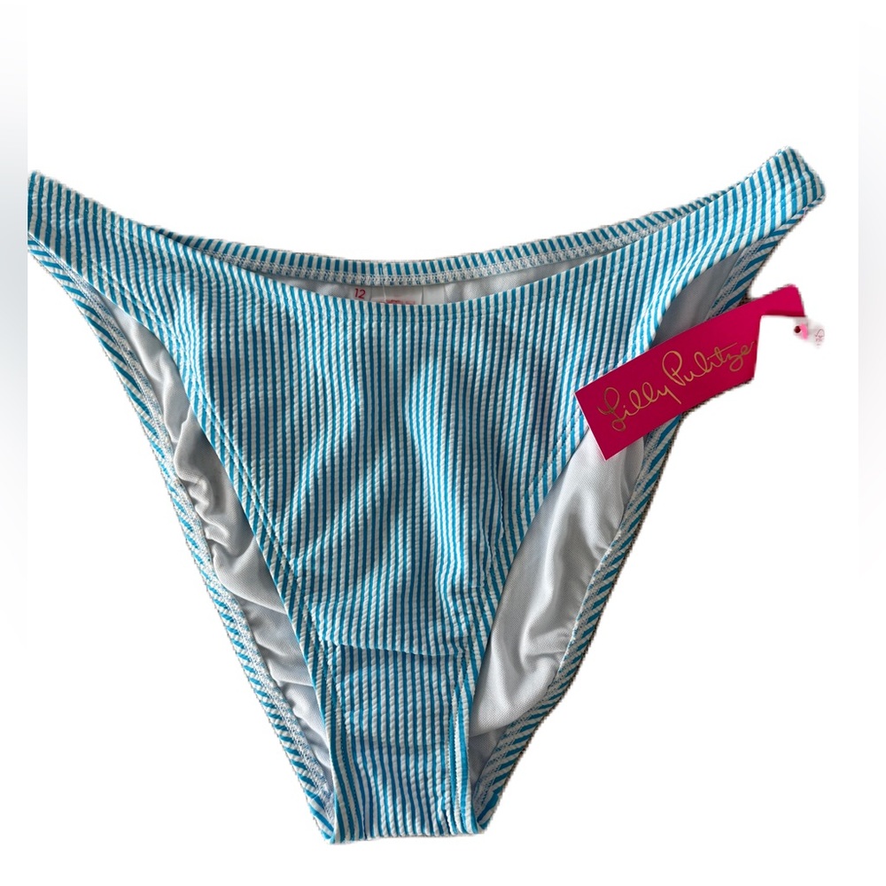 NWT Lilly Pulitzer Seersucker Stripe blue and white Pico High Cut bikini bottom